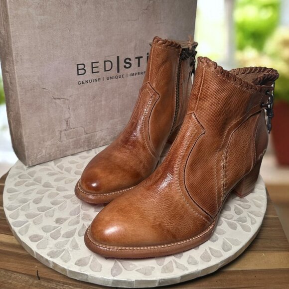 Bed Stü Bia Handmade Tan Dip Dye Bootie  Rustic Leather Zip Lace-Back Womens 11 - Picture 6 of 16